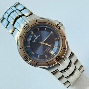 Festina Titanium 35mm Men's Date Watch Stainless Silver Gray Blue Dial 8865